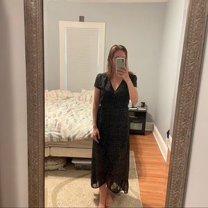 Black & white polka dot wrap dress